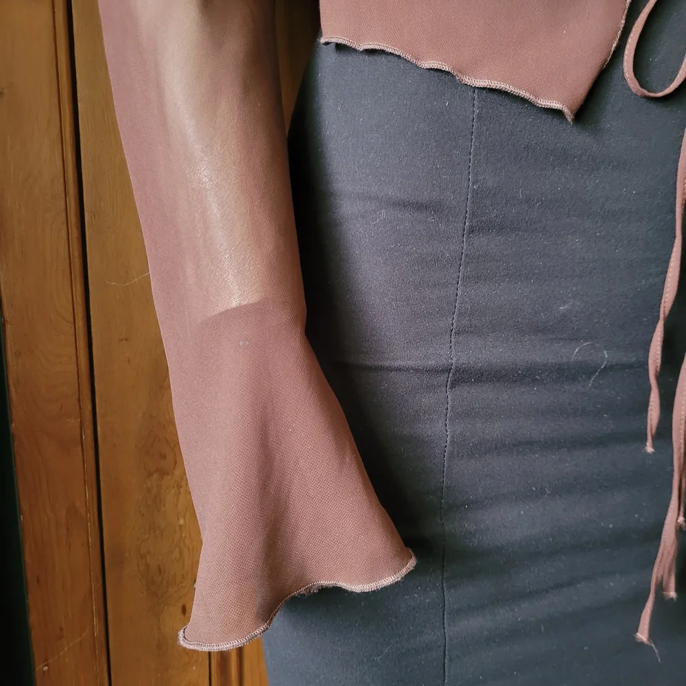 Sheer Tie-Front Blouse For Layering Chocolate Brown Medium Fairy Grunge H&M - Picture 5 of 11